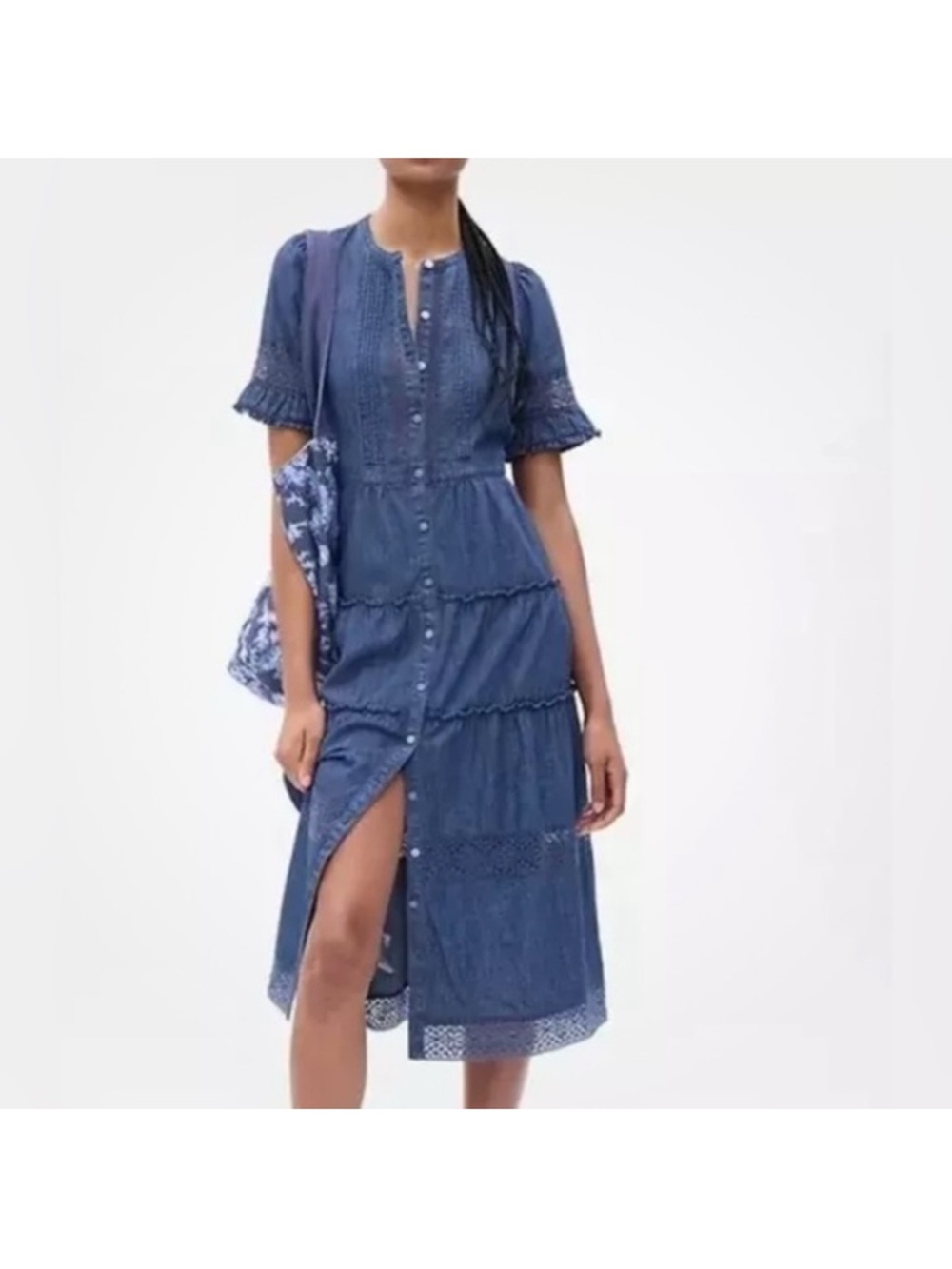 LoveShackFancy x Gap Indigo Blue Tiered Button Midi Dress